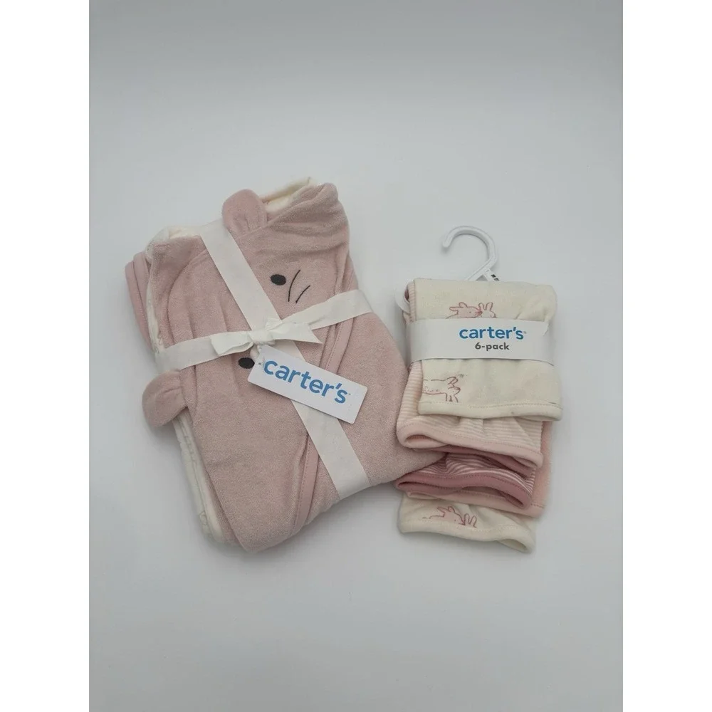 Carter's Just One You Baby Bunny Hooded Bath Towels Set of 2& 6 Bunny Washcloths